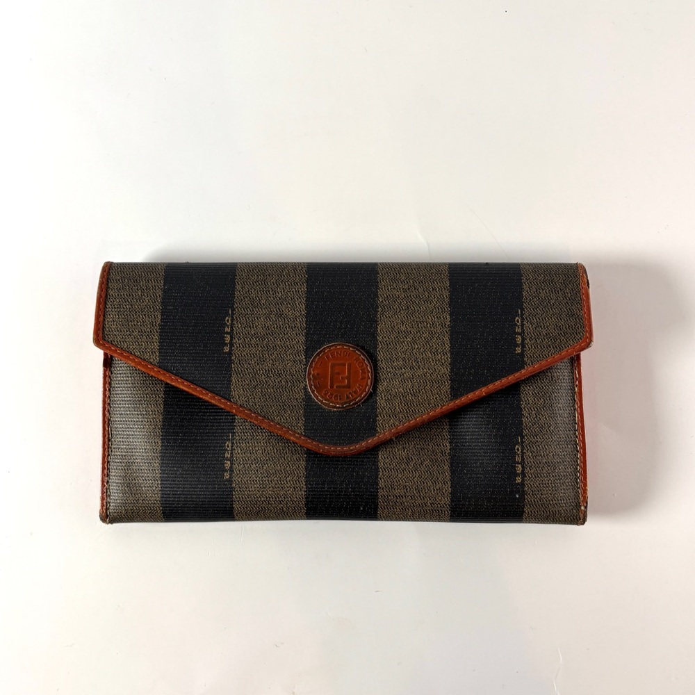 Vintage Fendi Pequin Stripe Wallet | 80s Italian Designer Clutch | Quiet Luxury